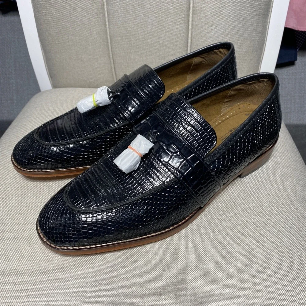 Stacy Adams Mens Black Exotic Print Tassel Loafers Memory Foam Size 9M